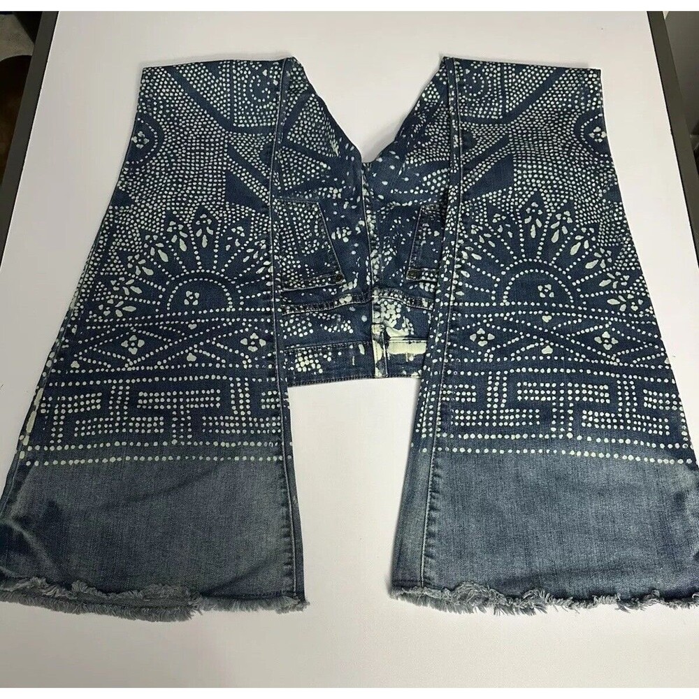 Free People Bali Print Women's Blue Flare Jeans - Picture 2 of 6